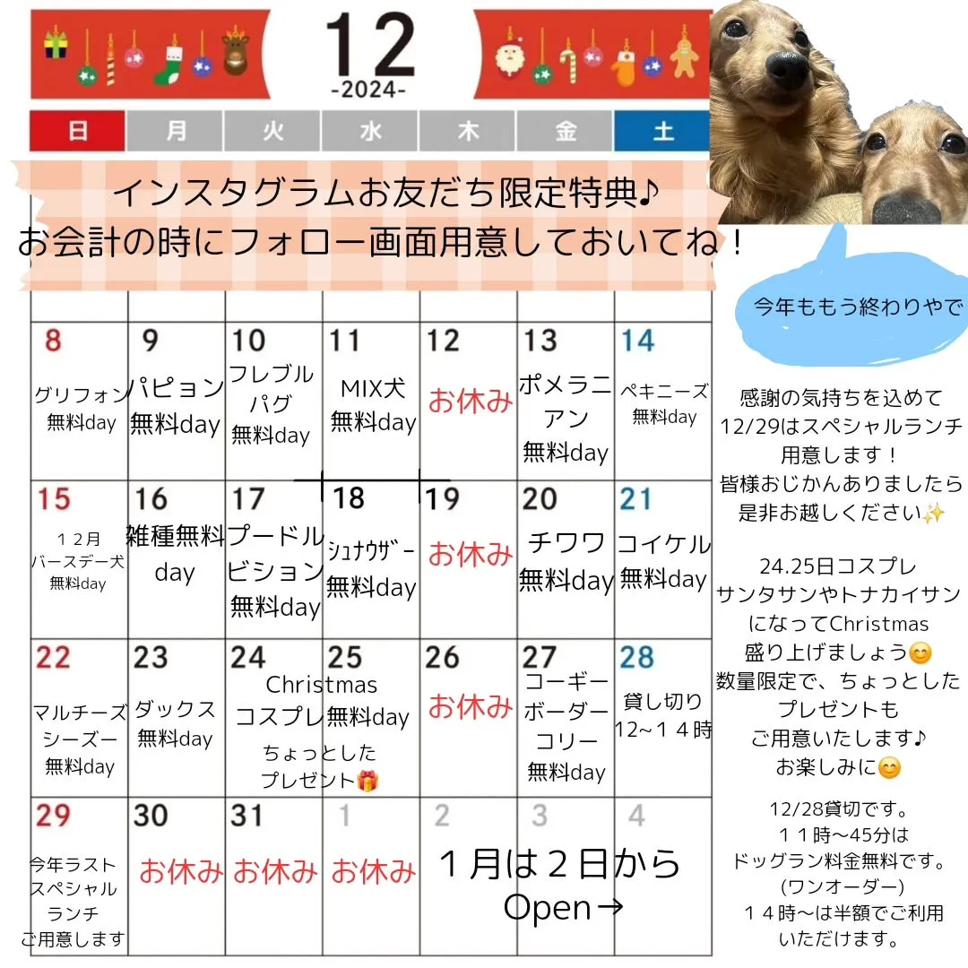 おそなりました😅１２月カレンダーです😊